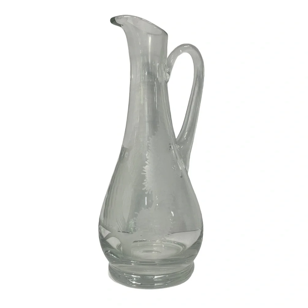 Etched Clear Glass Long Neck Bar Carafe 11” Owl Tree Branch Elegant Barware